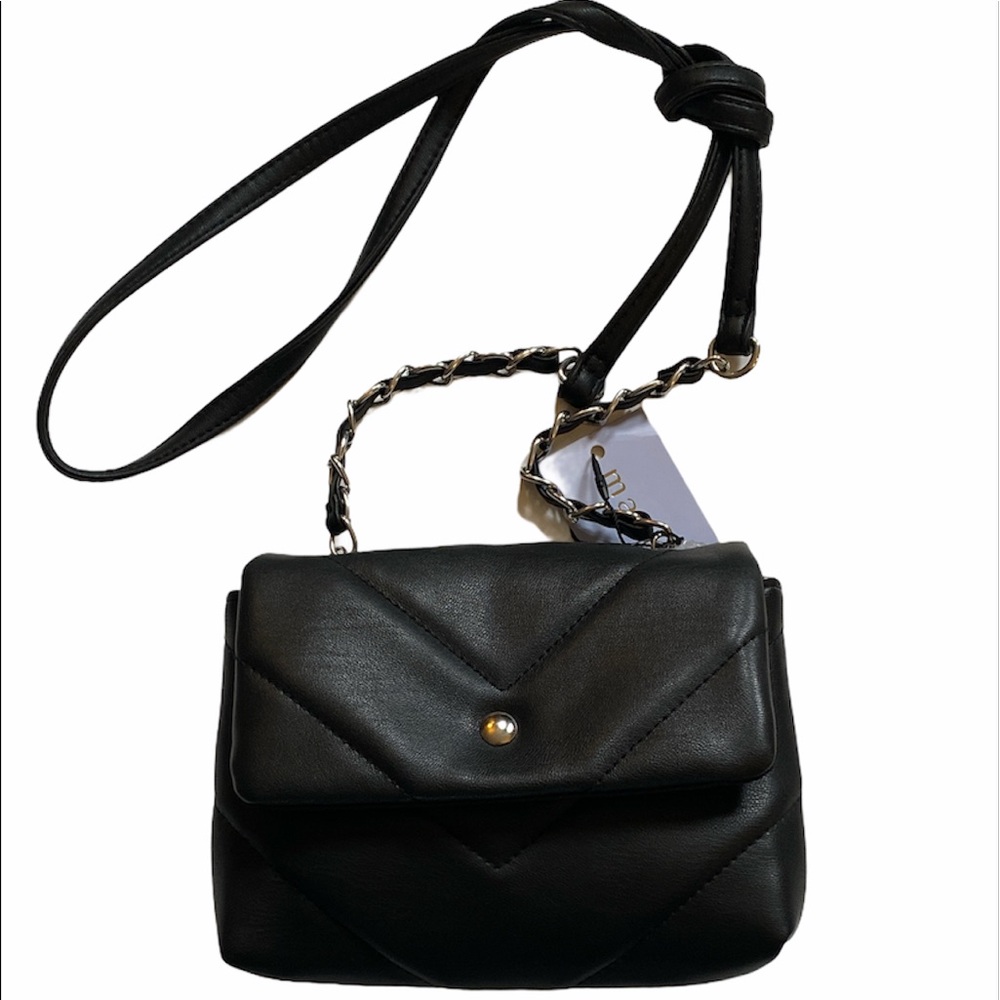 Madden Girl crossbody bag NWT quilted black faux leather chain strap moto